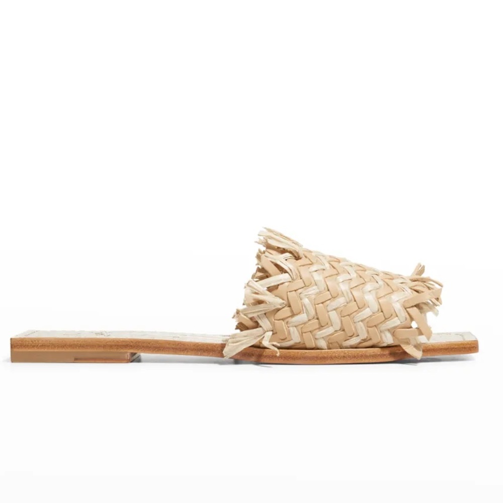 Christian Louboutin Soudana Woven Raffia Flat Slip On Slide Leather Sandals 39